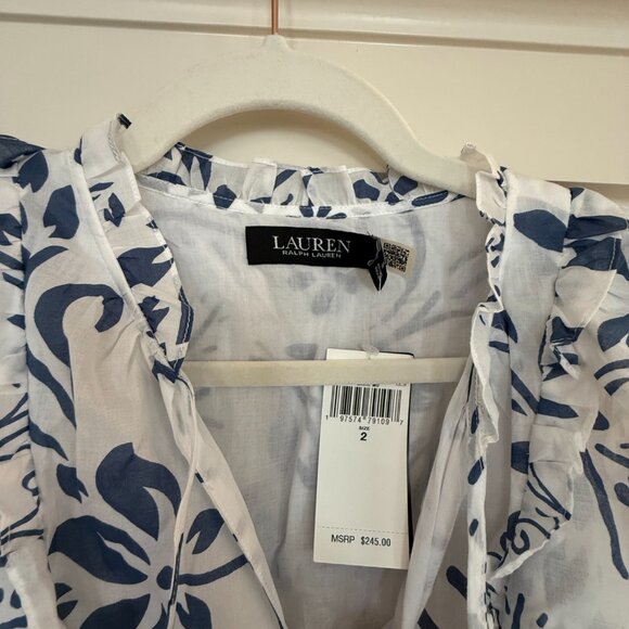 NWT Lauren Ralph Lauren Floral Cotton Voile Tiered Maxi Dress, blue & white sz 2 - Picture 8 of 8